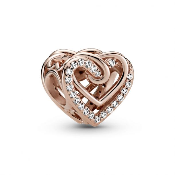 Pandora Sparkling Entwined Hearts Charm, Rose Gold-Plated