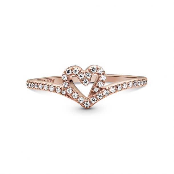 Pandora Sparkling Wishbone Heart Ring 