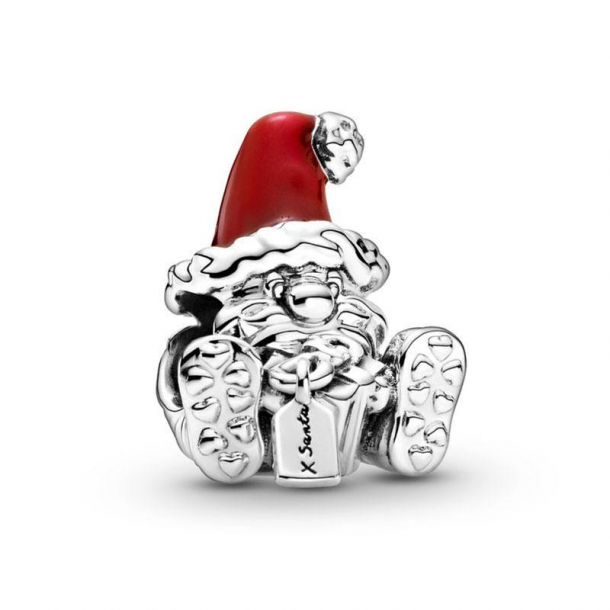 Womens Jewellery PANDORA Silver Enamel Seated Santa Claus & Present Charm 