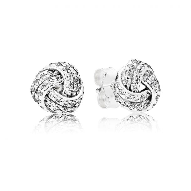 Sterling Silver Smooth Rope Love Knot CZ Drop Earrings