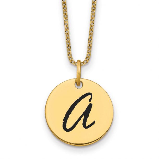 Personalized Black Enamel Initial Disc Pendant Necklace Reeds Jewelers