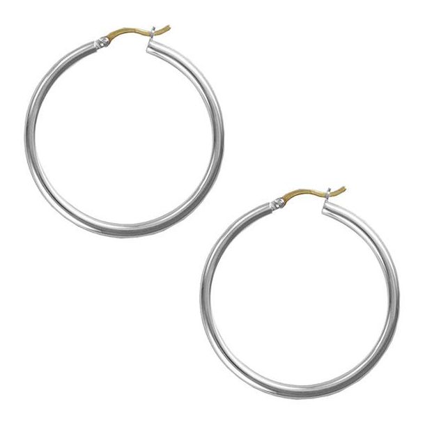 Jewel Tie 925 Sterling Silver gold-tone-flashed 45mm Bamboo Patterned Hoop 