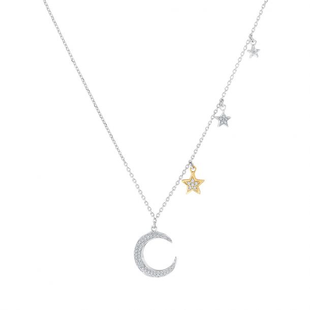 925 Sterling Silver Crescent Moon Stars Pendant Celestial Charm Necklace 844 