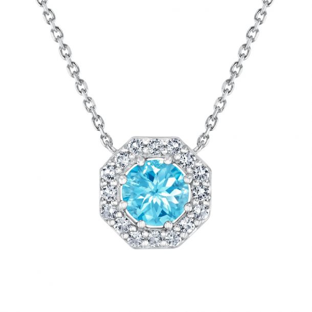 Reeds Swiss Blue Topaz and White Topaz Sterling Silver Pendant Necklace