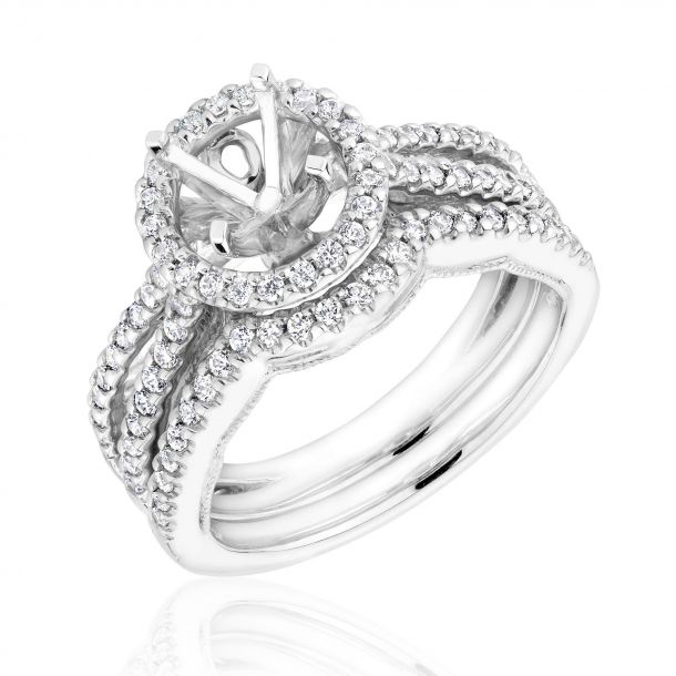 Reeds Exclusive Semi Mount Diamond Halo Bridal Set 1 2ctw Reeds Jewelers