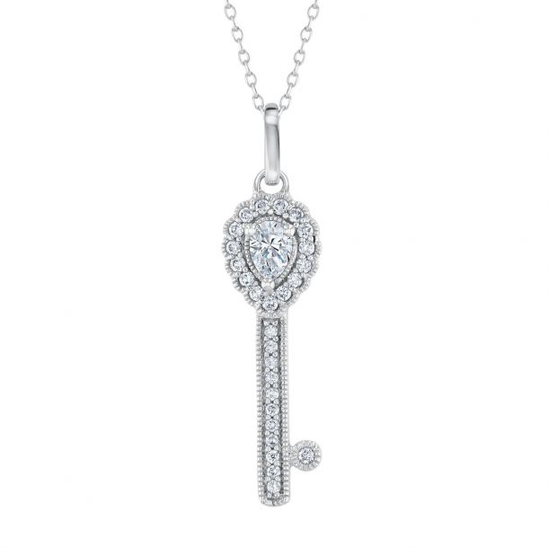 Reeds 1/3ctw Pear-Shaped Diamond Key White Gold Pendant Necklace | Vintage Collection
