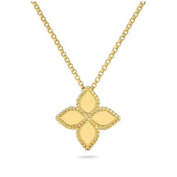Roberto Coin Princess Flower Yellow Gold Medium Pendant Necklace, 18\