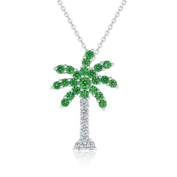 Diamond Palm Tree Pendant Necklace 