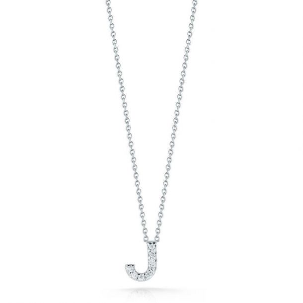 Roberto Coin Tiny Treasures Diamond Love Letter J Necklace 1 20ctw Reeds Jewelers