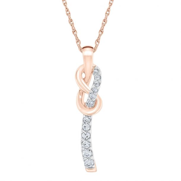 Rose Gold Diamond Linear Love Knot Pendant 1 6ctw Reeds Jewelers