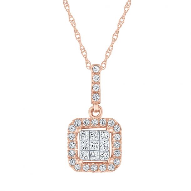 Fine Rose Gold Diamond Accent Solitaire Cross Charm Pendant Necklace 