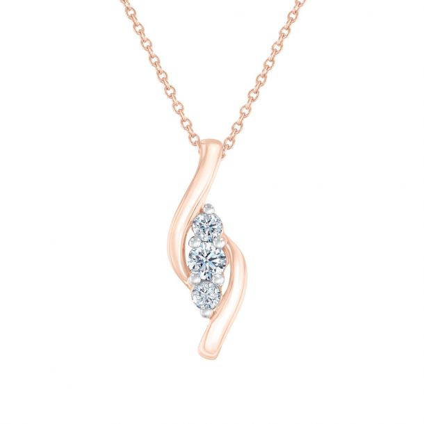 Rose Gold ThreeDiamond Pendant Necklace 1/4ctw REEDS Jewelers