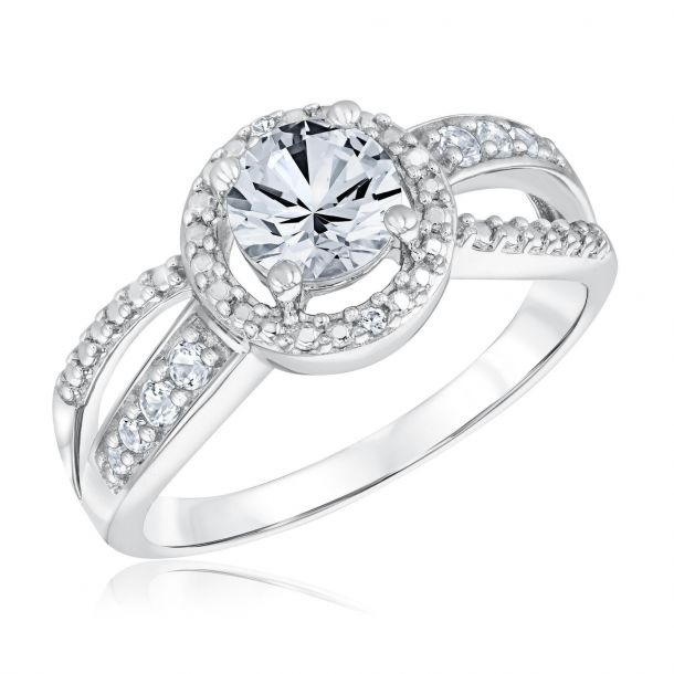 Halo Round Cut Large Promise Fashion Birthstone Sapphire Sterling Silver Ring 