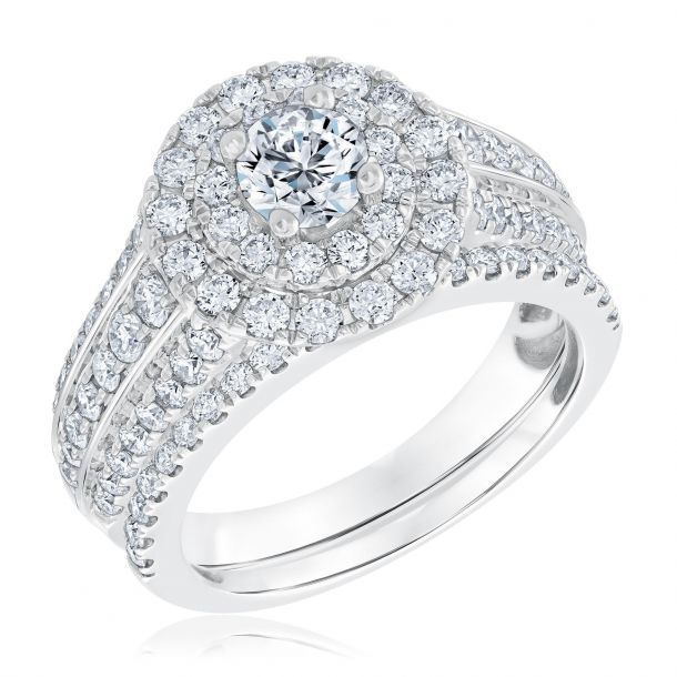 Round Diamond Double Halo Bridal Set 2ctw | REEDS Jewelers