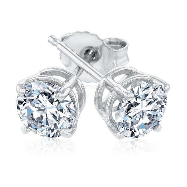 Details about   2 Round Solitaire Classic Stud Earring 14k Yellow Gold Push Back White Sapphire 
