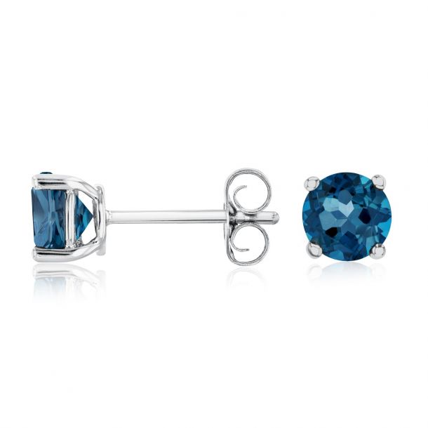 honjejewelry Stud Earrings Round Rose Gold Plated Silver London Blue Topaz cz for Women 1 Pair