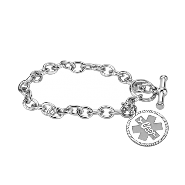 FB Jewels Solid Sterling Silver Rhodium-Plated Medical ID Curb Link Bracelet 