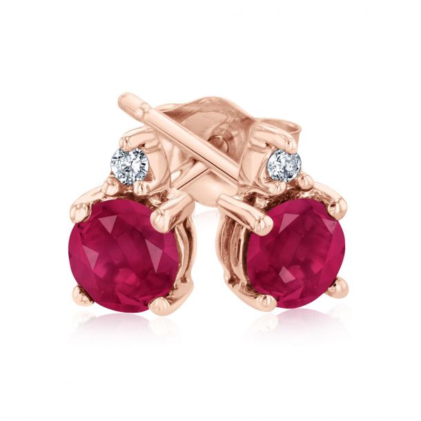 Gemstar Jewellery 18K Yellow Gold Plated Round Cut Red Ruby & Simulated Diamond Halo Stud Earrings