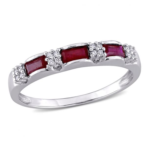 Ruby and 1/15ctw Diamond White Gold Stackable Ring