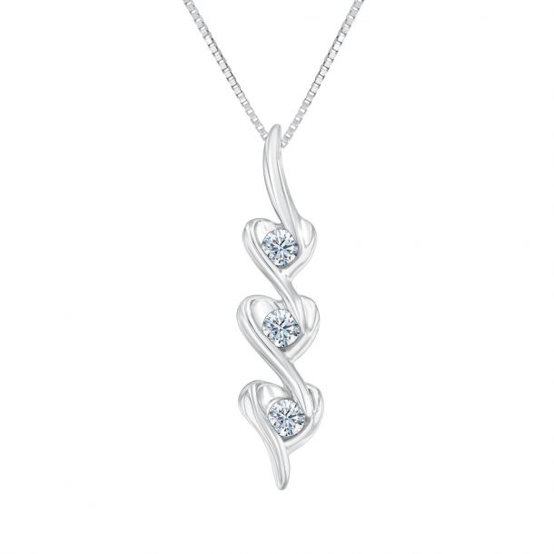 Sirena Three Stone Diamond Heart Drop Pendant Necklace 1 6ctw Reeds Jewelers - What Is A Drop Pendant Necklace