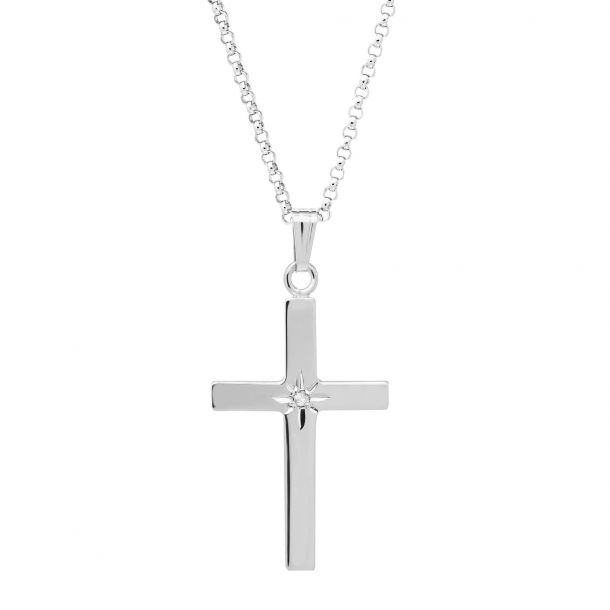 Diamond Simulated Cross Pendant Necklace Chain 925 Sterling Silver Filled 20"