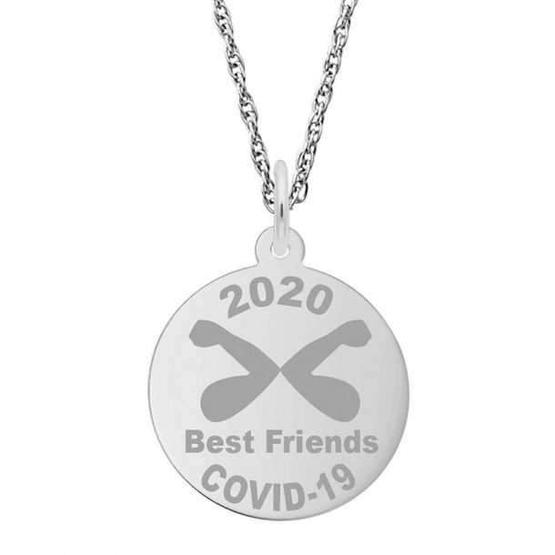 Rembrandt Sterling Silver Best Friends Charm Tag Charm on Sterling Silver Rope Chain Necklace 