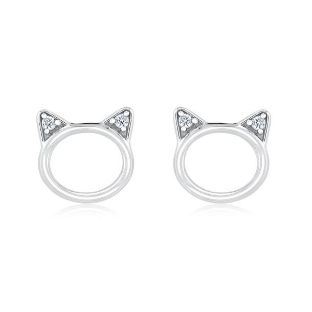Sterling Silver Diamond Accent Cat Stud Earrings Reeds Jewelers