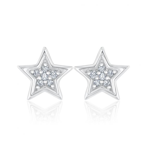 Sterling Silver Diamond Star Stud Earrings 1/20ctw REEDS Jewelers