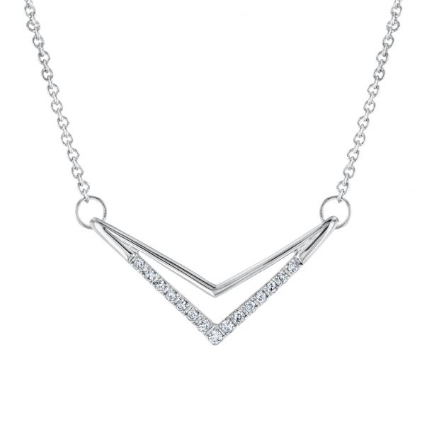 Sterling Silver Double Chevron Diamond Necklace 1/15ctw REEDS Jewelers