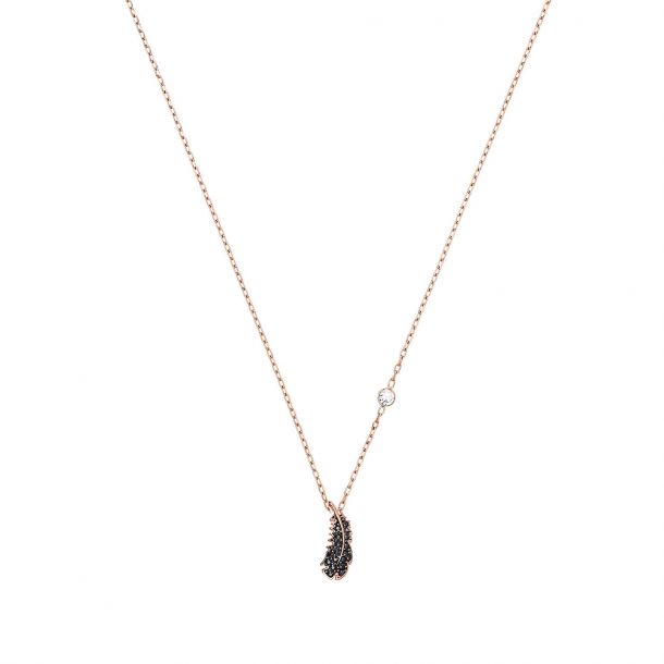 Swarovski Crystal Naughty Collection Mini Feather Necklace Rose Gold Tone Reeds Jewelers