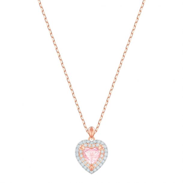 Swarovski Crystal Pink Heart Two Tone Pendant Necklace Reeds Jewelers
