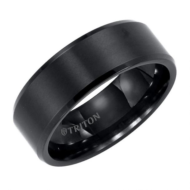 Black Tungsten Carbide Ring Beveled Wedding Band Comfort Fit Class Rings Jewelry 
