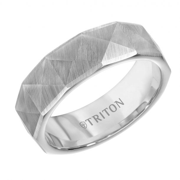 Tungsten Carbide Faceted Square Pyramid Comfort Fit Half-Round Band Ring 