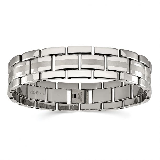 Tungsten Carbide Silver Modern Cross Link Mens Bracelet 8.5"