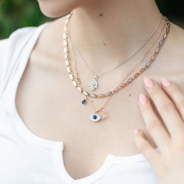 Two-Tone Diamond Hamsa Pendant Necklace 