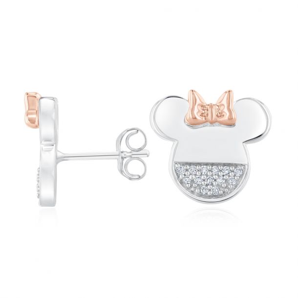 TwoTone Disney Minnie Mouse Diamond Stud Earrings 1/10ctw REEDS Jewelers