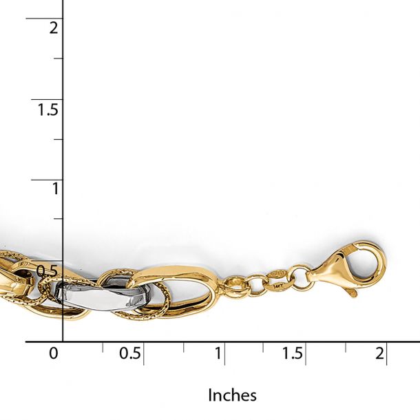 Women's 14k Two-Tone Gold Italian 7mm Fancy Stamp Link Bracelet 7.5