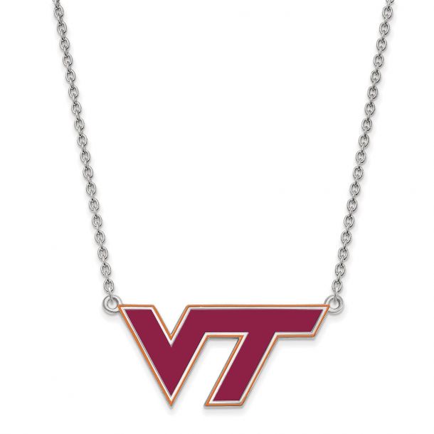 Width = 39mm 925 Sterling Silver Yellow Gold-Plated Official Virginia Tech Large Enamel Pendant Necklace Charm Chain