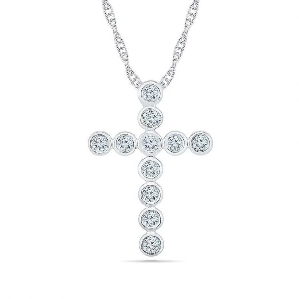 White Gold and Diamond Bezel Set Cross 
