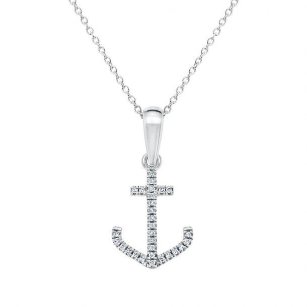 White Gold Diamond Anchor Pendant 