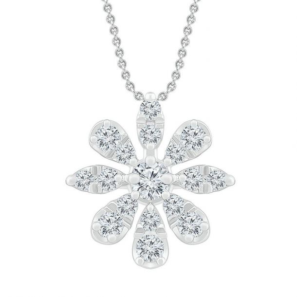 White Gold Diamond Flower Pendant Necklace 1/3ctw REEDS Jewelers