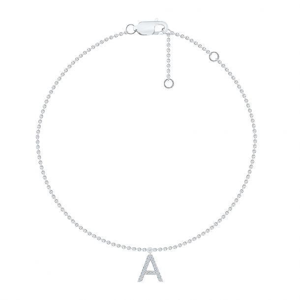 White Gold Diamond Initial A Bracelet 1 