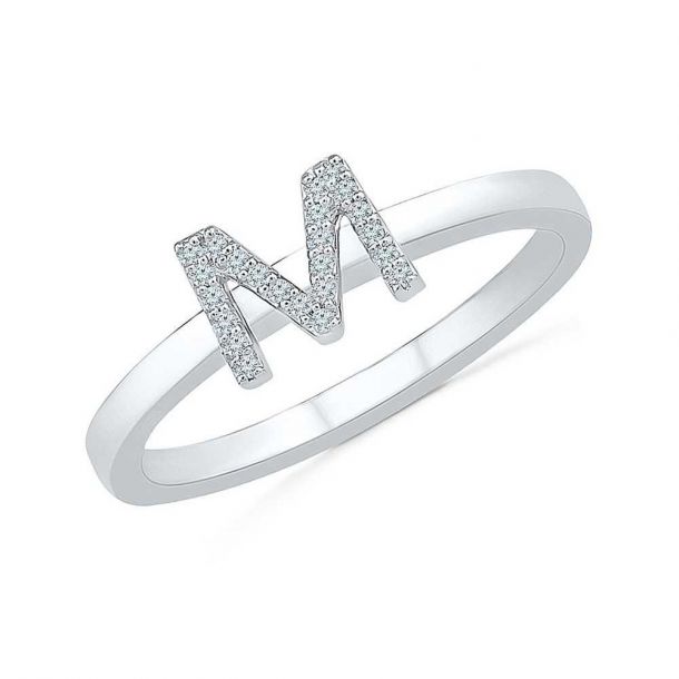 White Gold Diamond Letter M Initial Ring 1 15ctw Reeds Jewelers