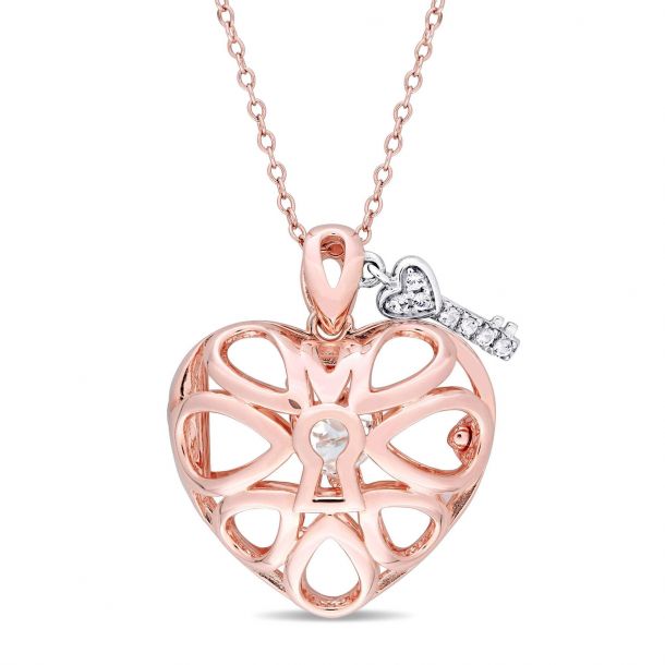 NeW 18K Rose Gold Filled Filigree Heart Pendant Necklace With Crystal NeW 18K Rose Gold Filled Filigree Heart Pendant Necklace With Crystal