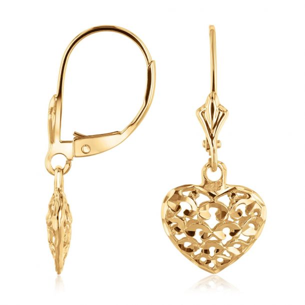 FB Jewels Solid 14K Yellow Gold Rhodium Diamond-cut Hinged Hoop Earrings 
