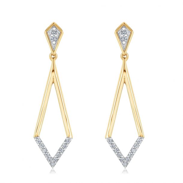 Yellow Gold Diamond KiteShaped Drop Earrings 1/8ctw REEDS Jewelers