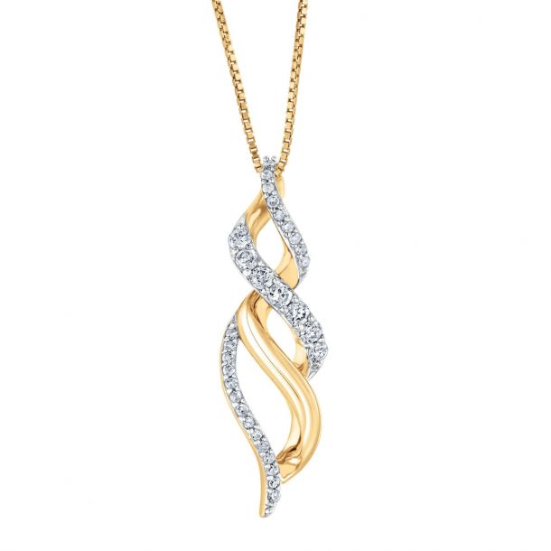 Yellow Gold Diamond Swirl Pendant Necklace 1/4ctw
