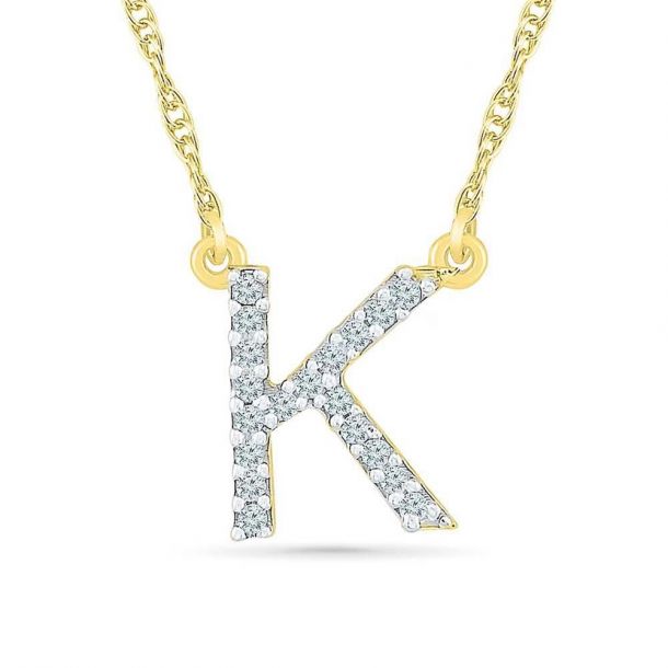 Yellow Gold Diamond Uppercase Initial K 