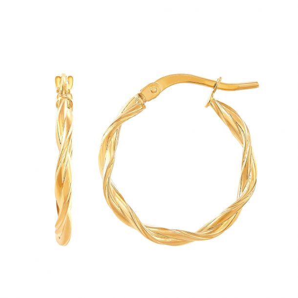 9CT YELLOW & WHITE GOLD TWISTED HOOP EARRINGS 15MM TWO TONE GOLD
