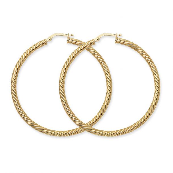 Yellow Gold Twisted Rope 50mm Hoop Earrings REEDS Jewelers